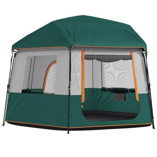 Photo of Outsunny Cabin Tent Easy Setup 3000mm Waterproof Camping Tent 4 Person with Carrying Bag Green in Green colour on a white background