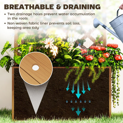 Outsunny wooden raised planter cross-section showing drainage holes and fabric liner