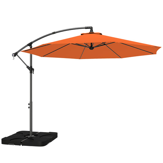 Photo of Outsunny 3m Overhanging Parasol, with Base, Weights and Cover - Orange in Orange colour on a white background