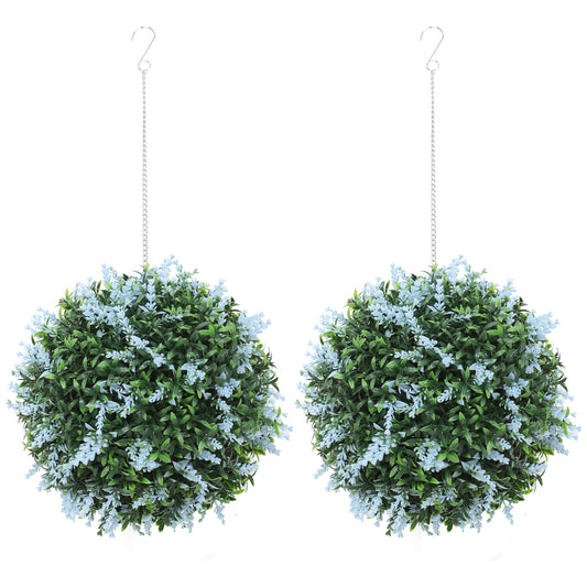 Photo of HOMCOM Set of 2 Artificial Plant Topiary Balls, UV-protected Fake Decorative Plants, Blue in Blue colour on a white background