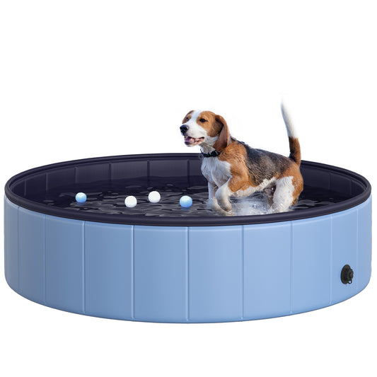 Photo of PawHut Foldable Dog Pool for Puppies and Ducks, Thickened PVC Dog Paddling Pool Bath Tub Hard Board, Anti-Slip Bottom and Drainage Hole, 120 x 30cm, Blue in Blue colour on a white background