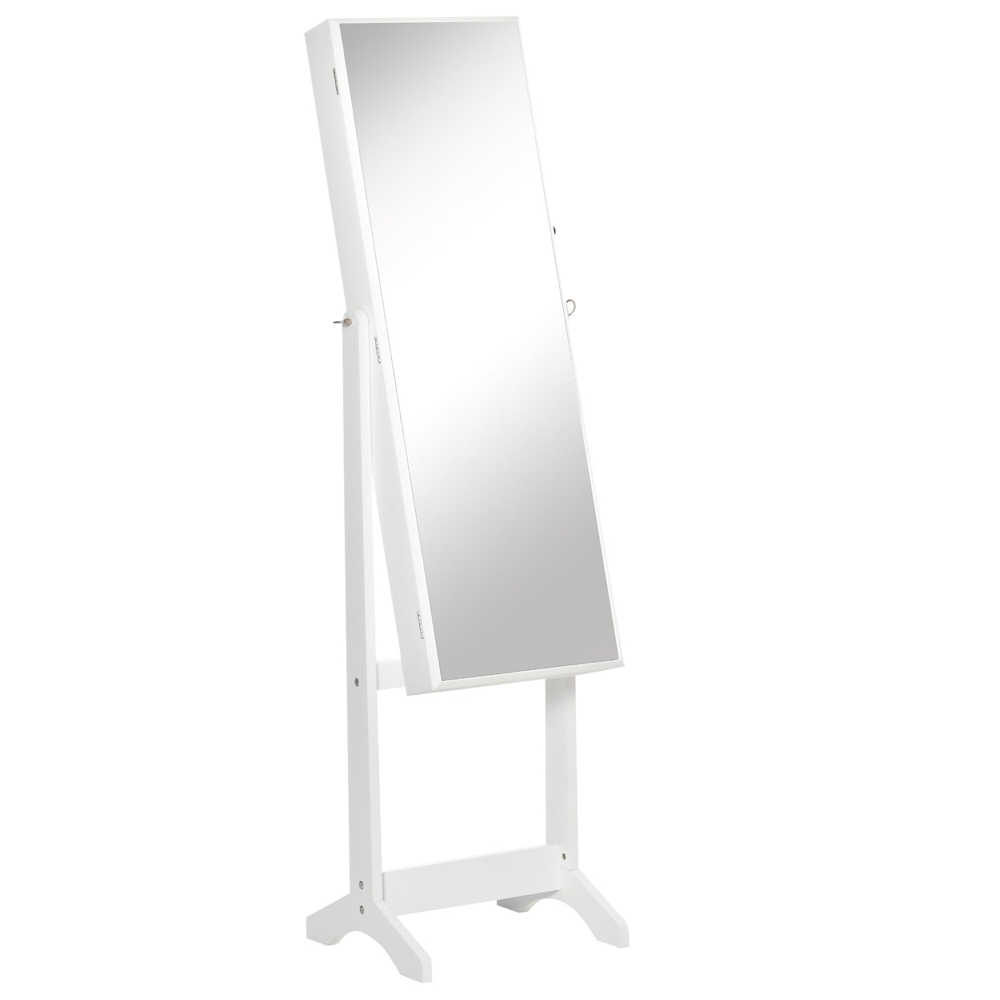 Photo of HOMCOM Full Length Mirror with Storage, Jewellery Cabinet with Mirror, Adjustable Angle and Stand, Lockable Jewellery Organiser for Bedroom Dressing Room, White in White colour on a white background