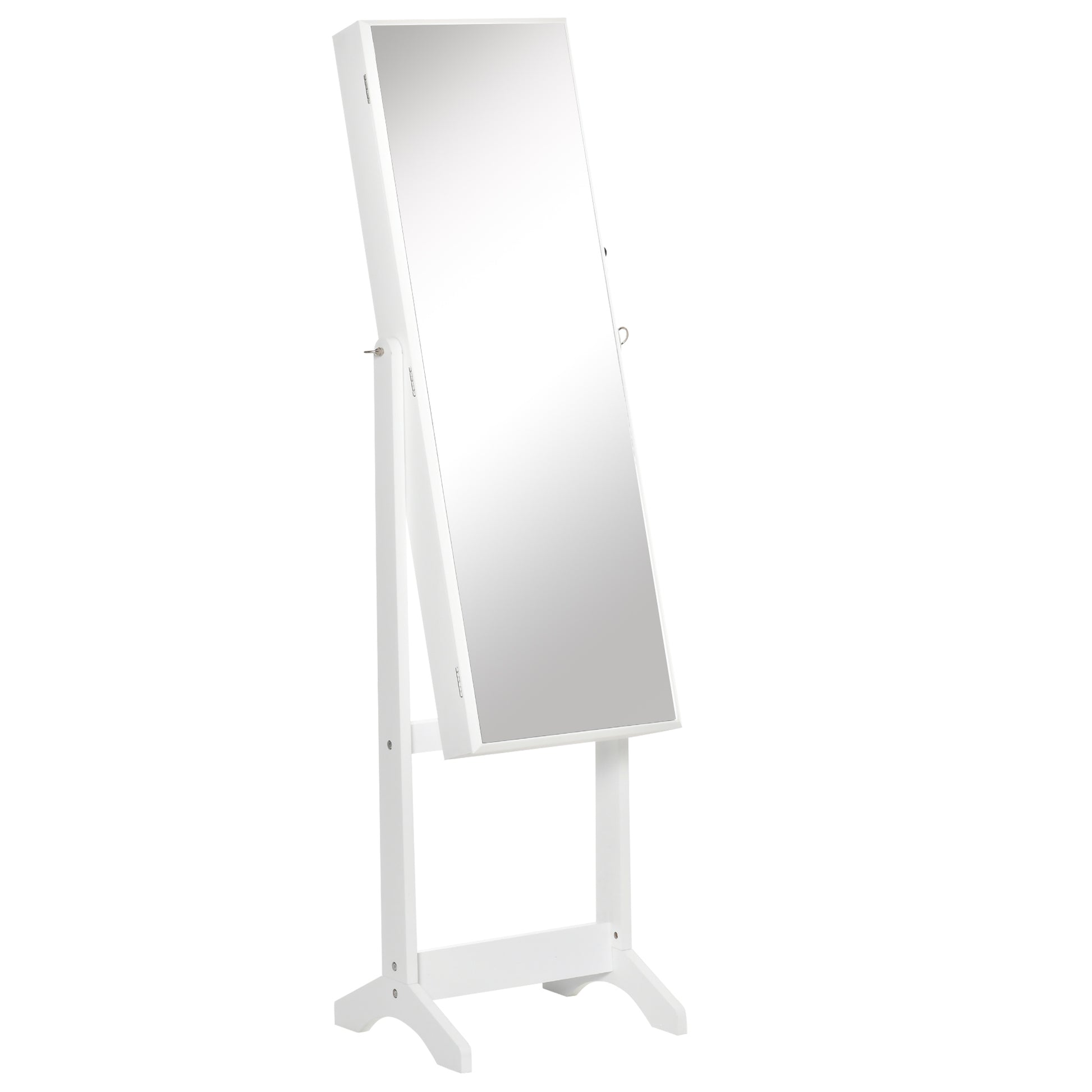 Photo of HOMCOM Full Length Mirror with Storage, Jewellery Cabinet with Mirror, Adjustable Angle and Stand, Lockable Jewellery Organiser for Bedroom Dressing Room, White in White colour on a white background