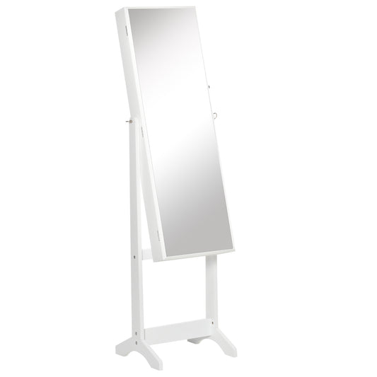 Photo of HOMCOM Full Length Mirror with Storage, Jewellery Cabinet with Mirror, Adjustable Angle and Stand, Lockable Jewellery Organiser for Bedroom Dressing Room, White in White colour on a white background