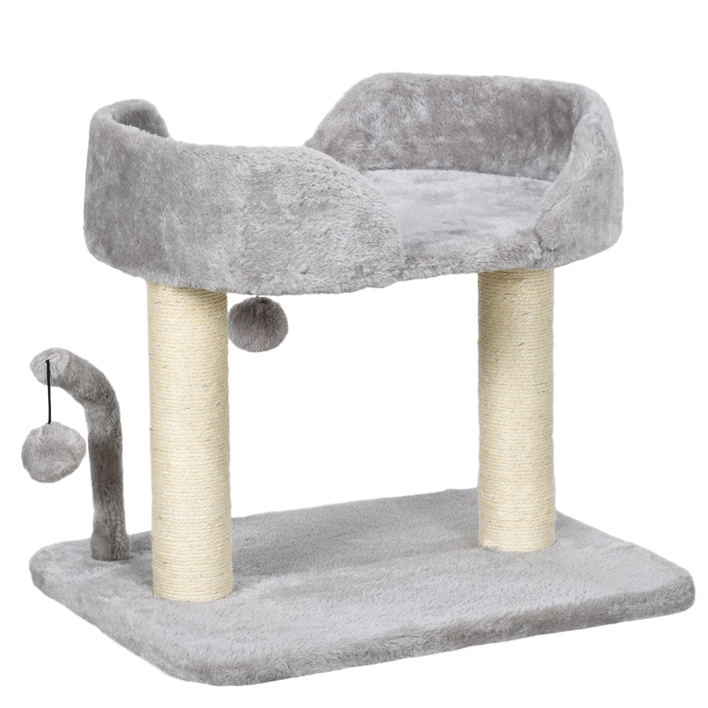 Photo of PawHut 42cm Indoor Cat Tree, with Toy Balls, Sisal Scratching Post - Light Grey in Grey colour on a white background