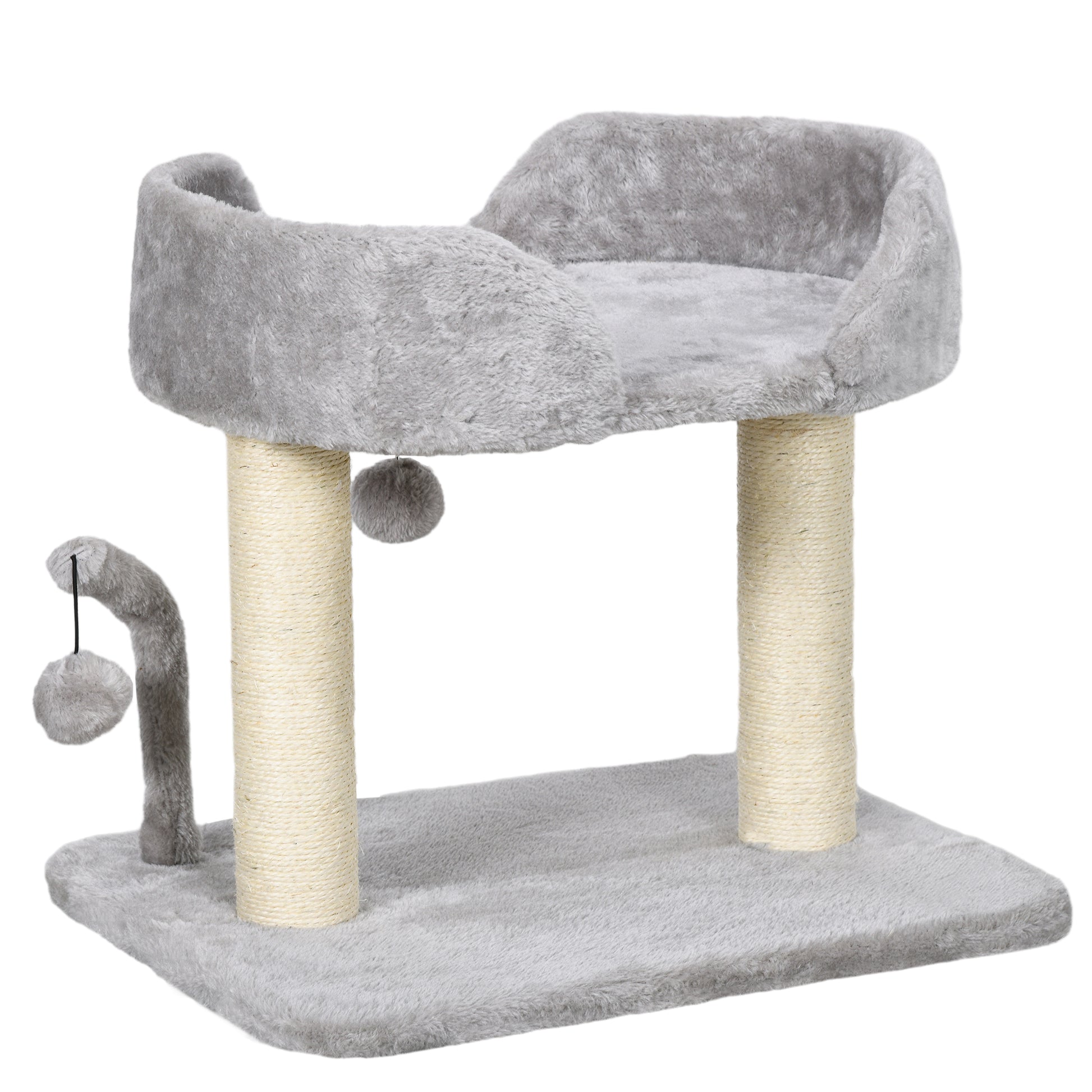 Photo of PawHut 42cm Indoor Cat Tree, with Toy Balls, Sisal Scratching Post - Light Grey in Grey colour on a white background