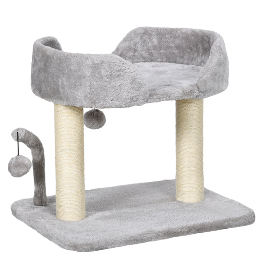 Photo of PawHut 42cm Indoor Cat Tree, with Toy Balls, Sisal Scratching Post - Light Grey in Grey colour on a white background