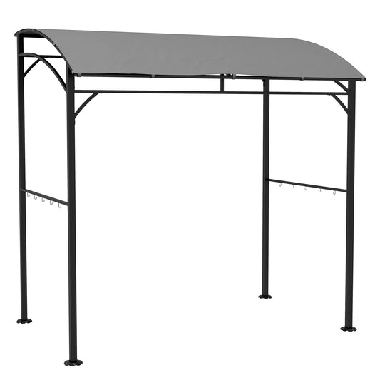 Photo of Outsunny 2.2 x 1.5 m BBQ Grill Gazebo Tent, Garden Grill with Metal Frame, Curved Canopy and 10 Hooks, Outdoor Sun Shade, Grey in Grey colour on a white background
