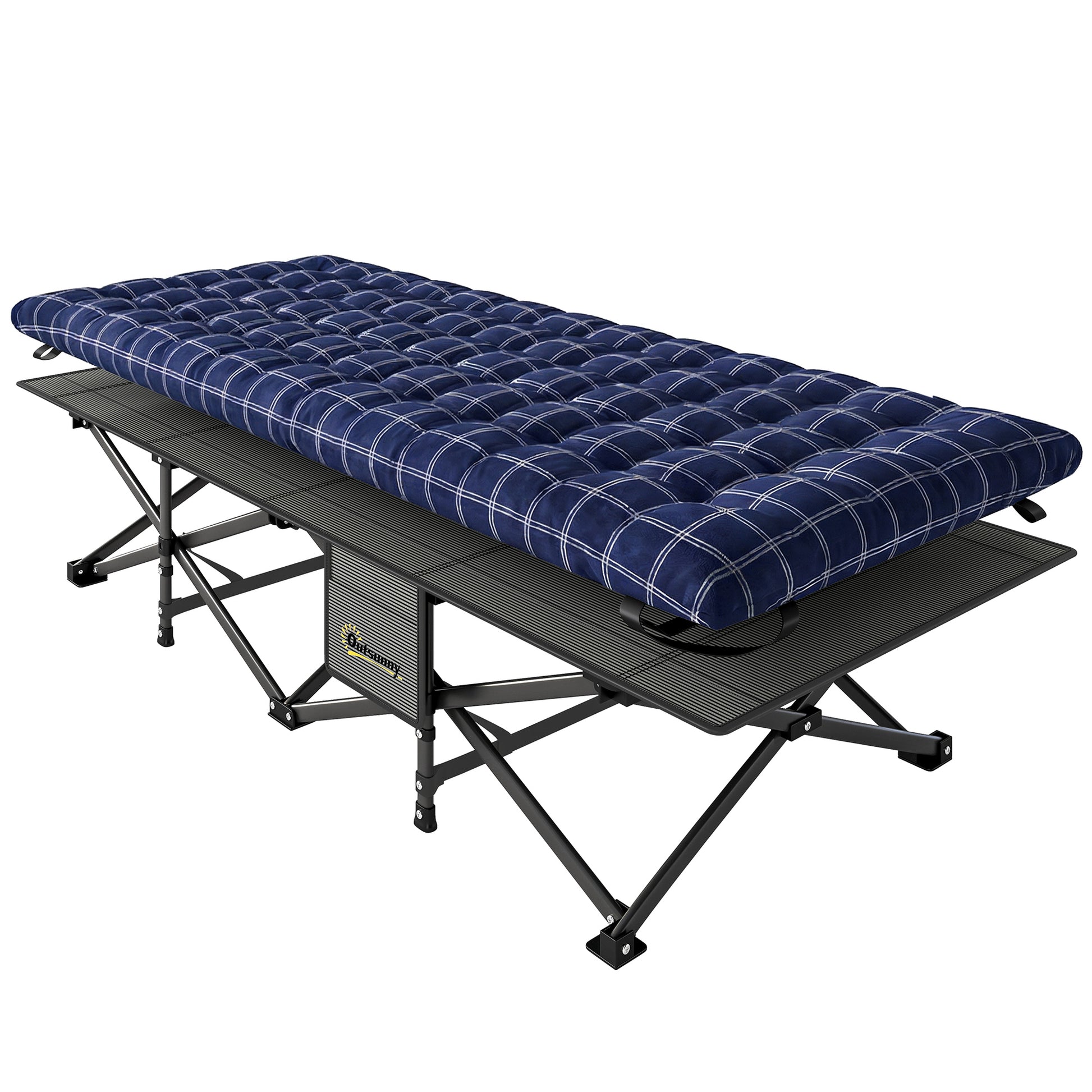 Photo of Outsunny Camping Cot with Soft Pad, 80cm Extra Wide Folding Cots with Side Pocket and Carry Bag, Blue in Blue colour on a white background
