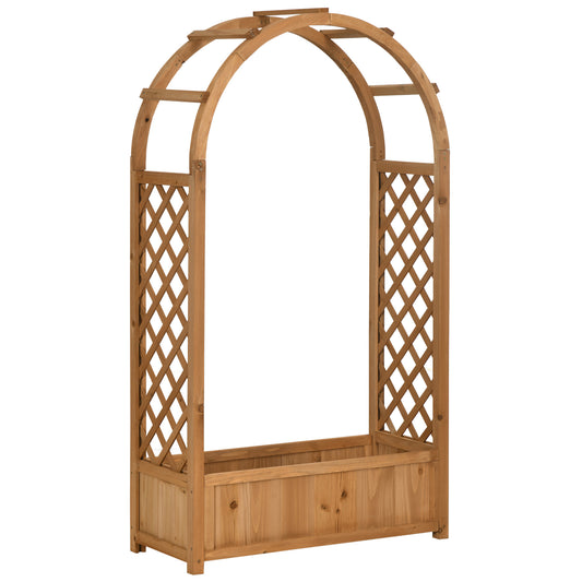 Photo of Outsunny Raised Garden Bed with Arch Trellis, Freestanding Garden Planter Box for Vine Climbing Plant Flower Herb, Brown in Brown colour on a white background