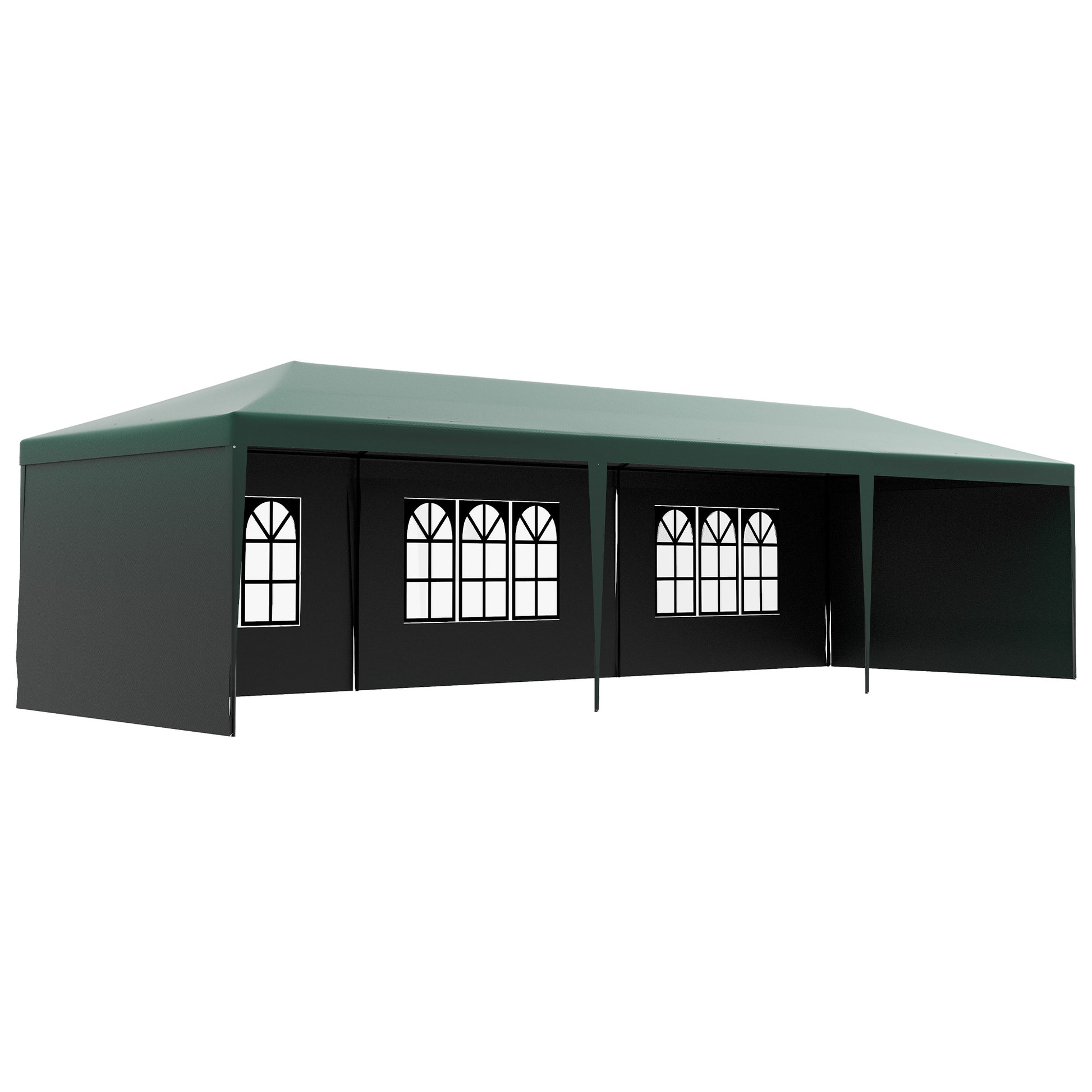 Photo of Outsunny 9 x 3 m Party Tent Gazebo Marquee Outdoor Patio Canopy Shelter with Windows and Side Panels Green in Green colour on a white background