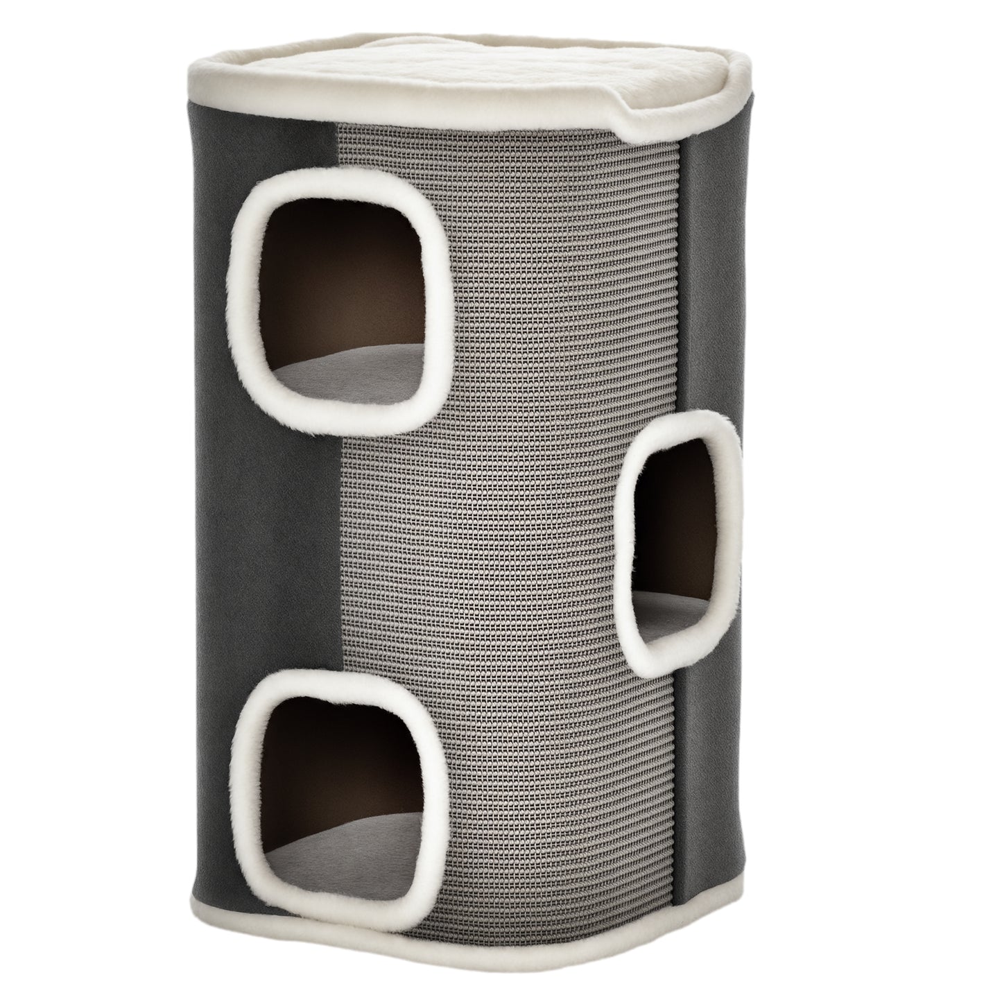 Photo of PawHut Cat Barrel Scratching Post Cat Tree for Indoor Cats Kitten Climbing Frame Pet Play Tower Soft Plush & Lamb Fleece Grey in Grey colour on a white background