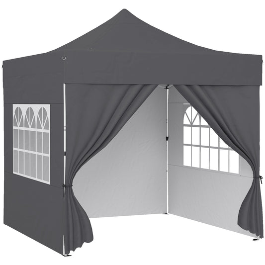 Photo of Outsunny 3 x 3 m Pop Up Gazebo with Sidewalls, UPF50+ Heavy Duty Garden Party Tent Marquee with Wheeled Carry Bag, Dark Grey in Grey colour on a white background