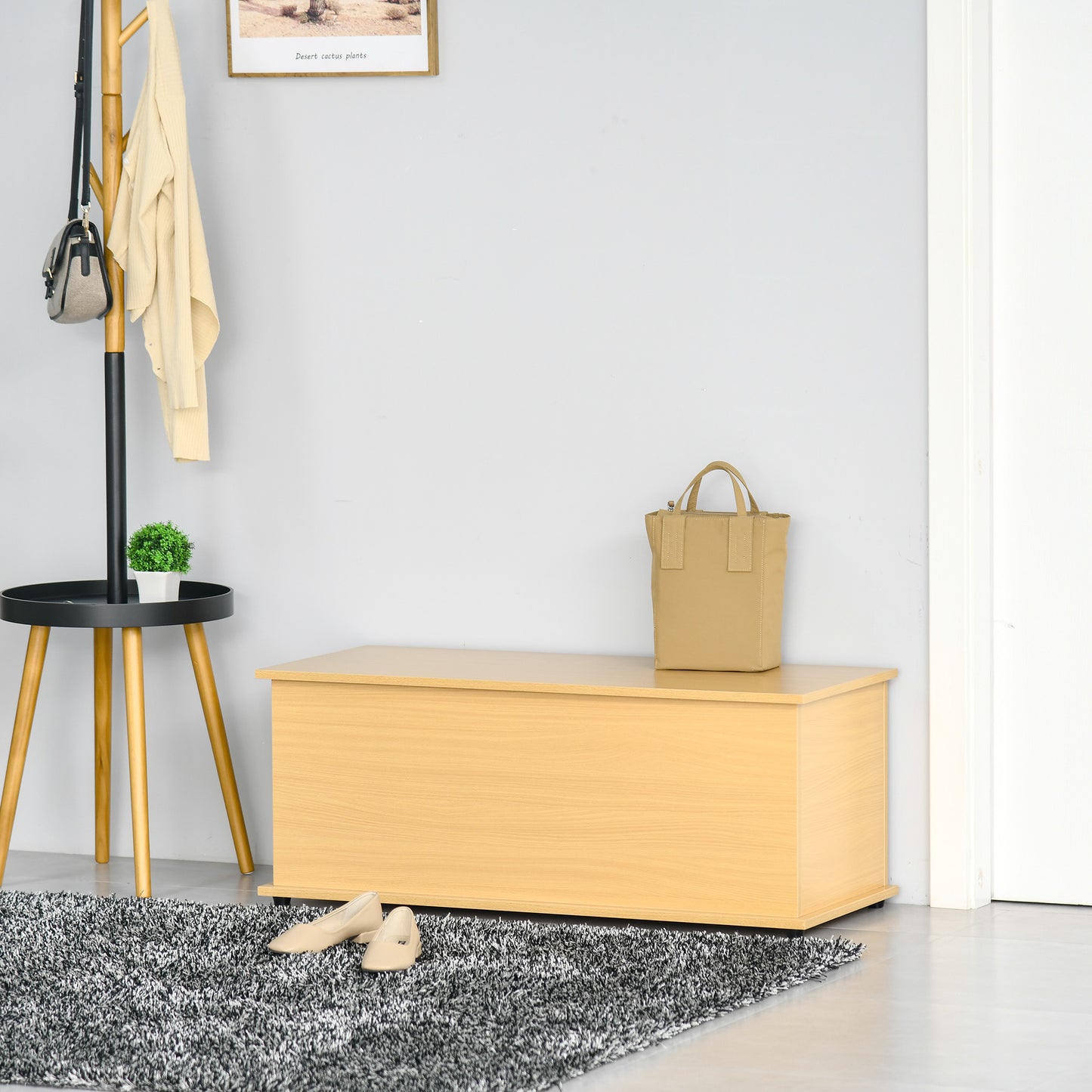 HOMCOM Storage Chest, Large 113L Blanket Box, Shoe Bench with Safety Hinged Lid, Storage Trunk, Bed End Bench for Bedroom, Hallway, Living room, Playroom, 100 x 40 x 40cm, Burlywood