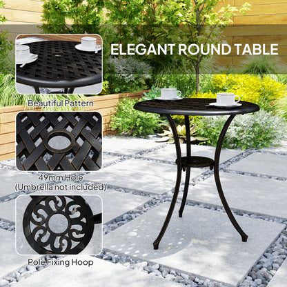 Outsunny round dining table with woven top, parasol hole, and pole-fixing hoop
