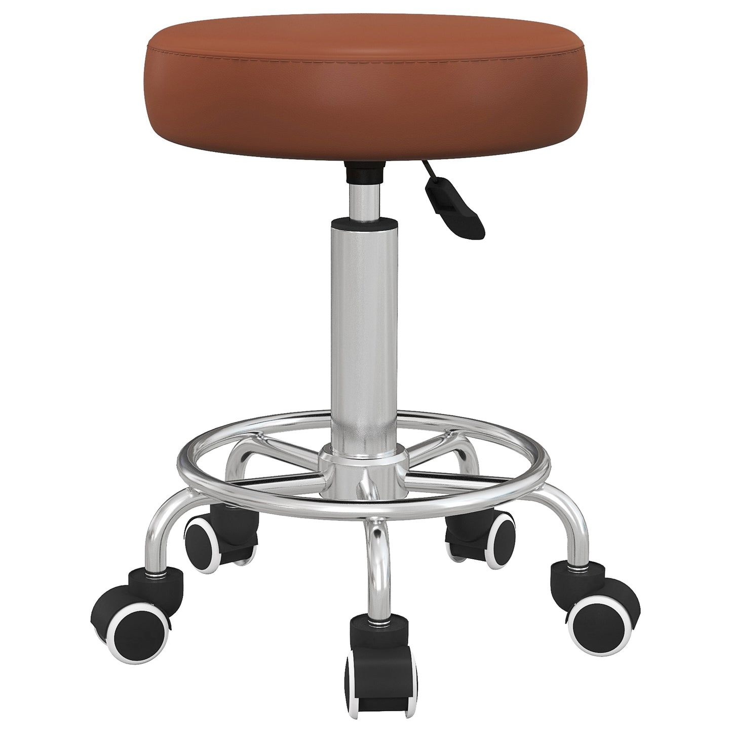 Photo of Vinsetto PU Leather Rolling Stool, Height Adjustable Stool Chair with Wheels for Salon, Massage, Spa, Brown in Brown colour on a white background