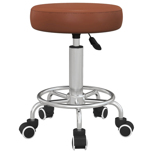 Photo of Vinsetto PU Leather Rolling Stool, Height Adjustable Stool Chair with Wheels for Salon, Massage, Spa, Brown in Brown colour on a white background