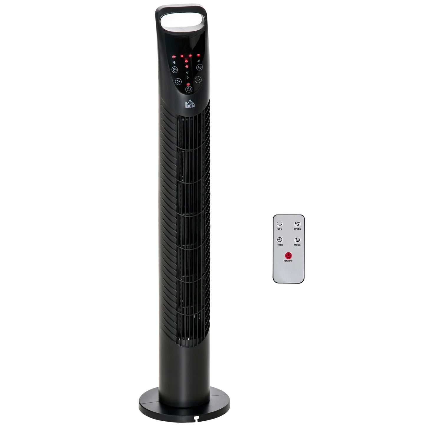 Photo of HOMCOM 31 Inch Bladeless Oscillating Tower Fan with 70° Oscillation, Remote Control, 7.5H Timer, 3 Speed 3 Modes, Electric Floor Standing Cooling Fan for Home Bedroom Office, Black in Black colour on a white background