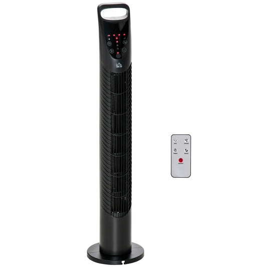 Photo of HOMCOM 31 Inch Bladeless Oscillating Tower Fan with 70° Oscillation, Remote Control, 7.5H Timer, 3 Speed 3 Modes, Electric Floor Standing Cooling Fan for Home Bedroom Office, Black in Black colour on a white background
