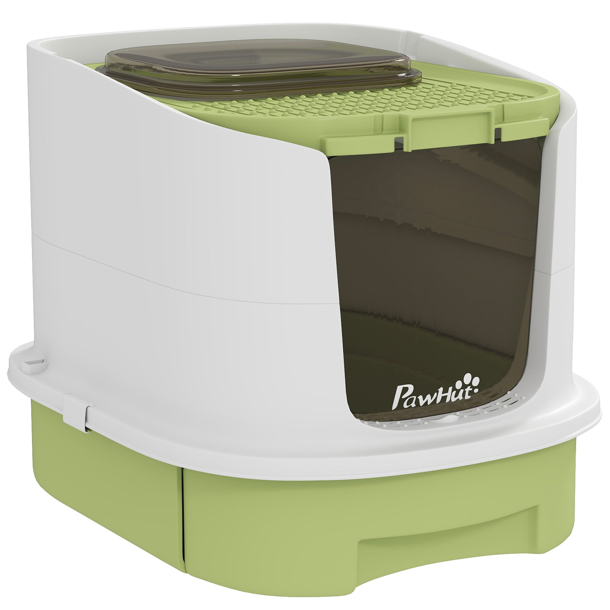 Photo of PawHut Cat Litter Box with Lid, Scoop, Deodorisation Bags, Top Entry, Green in Green colour on a white background