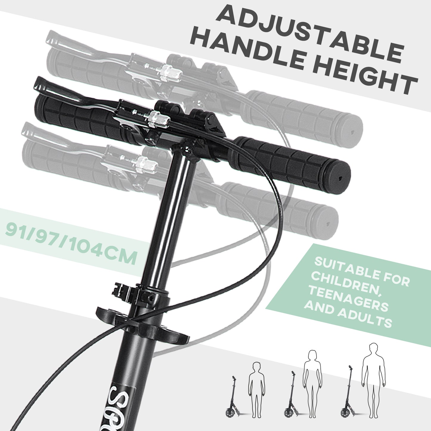HOMCOM One-click Folding Kick Scooter for 14+ w/ Adjustable Handlebar, Push Scooter with Kickstand, Dual Brake System, Shock Absorber, 200mm Wheels & ABEC-9 Bearings, Green