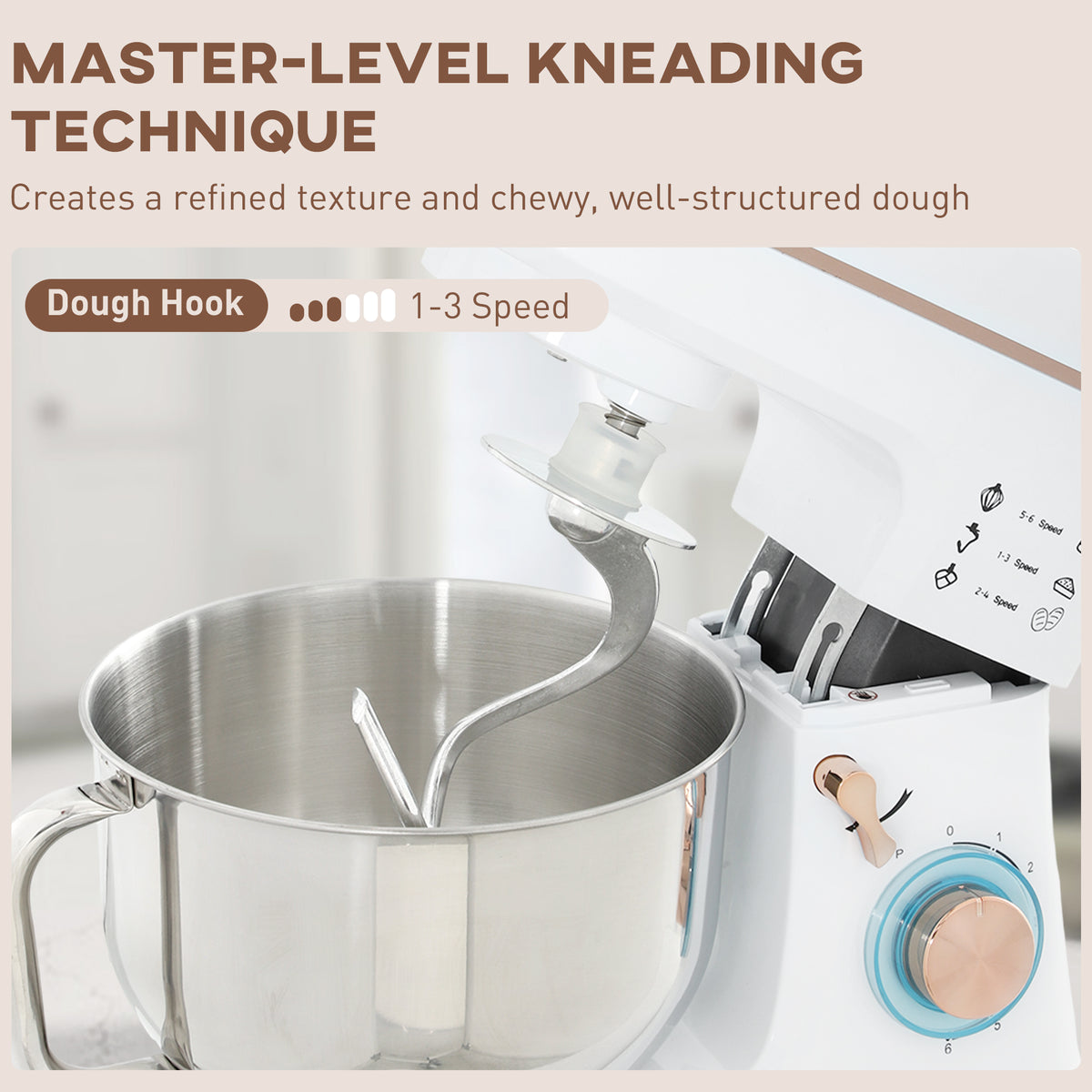 HOMCOM stand mixer with stainless steel bowl and spiral dough hook