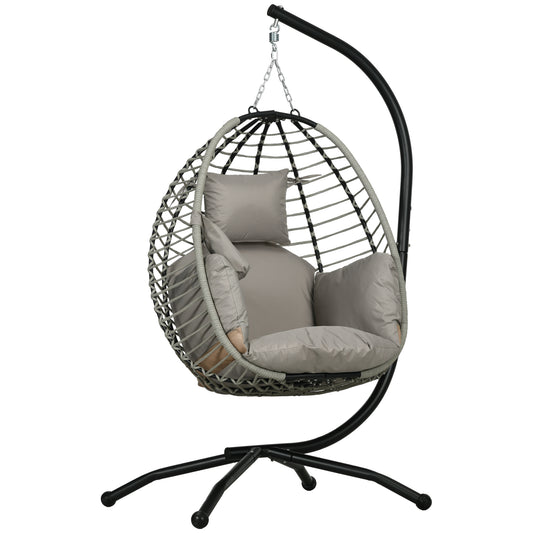 Photo of Outsunny Single Rattan Hanging Egg Chair, with Seat Cushion - Grey in Grey colour on a white background
