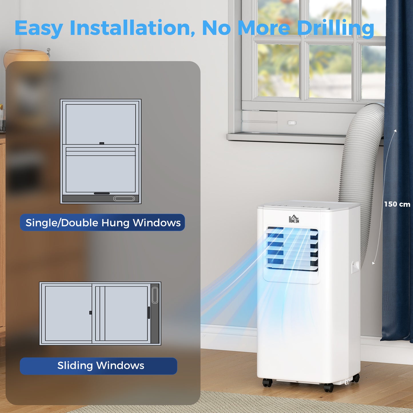 HOMCOM 5000 BTU Portable Air Conditioner, 4-in-1 Air Conditioning Unit, Dehumidifier, Cooling, Fan, Sleep Mode, with Remote Control, 2 Speeds, 24H Timer, Window Venting Kit, 12m²