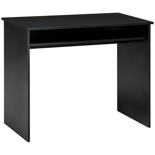 HOMCOM black wood grain writing desk with a full-width open shelf