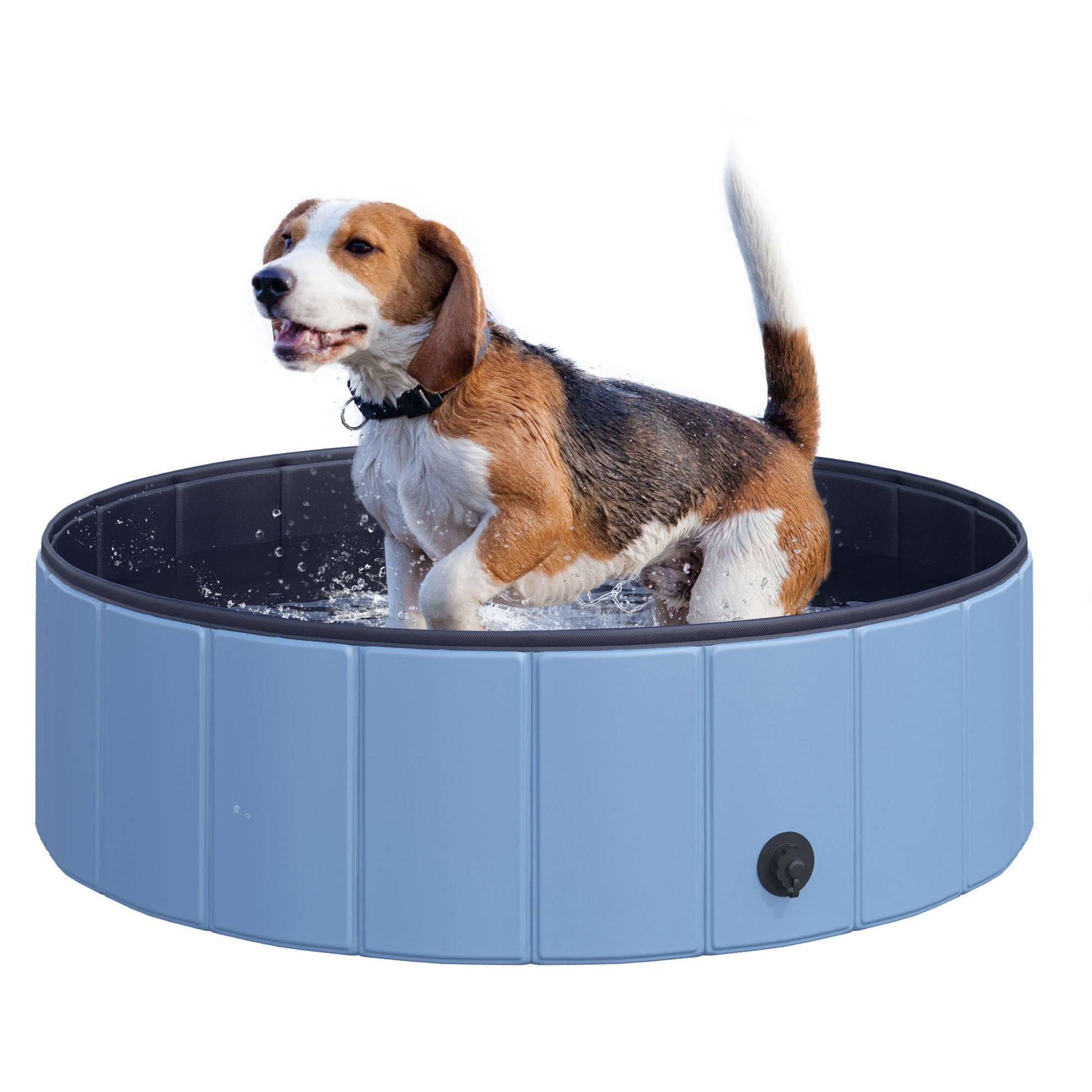 Photo of PawHut Foldable Dog Pool for Puppies and Ducks, Thickened PVC Dog Paddling Pool Bath Tub Hard Board, Anti-Slip Bottom and Drainage Hole, 100 x 30cm, Blue in Blue colour on a white background