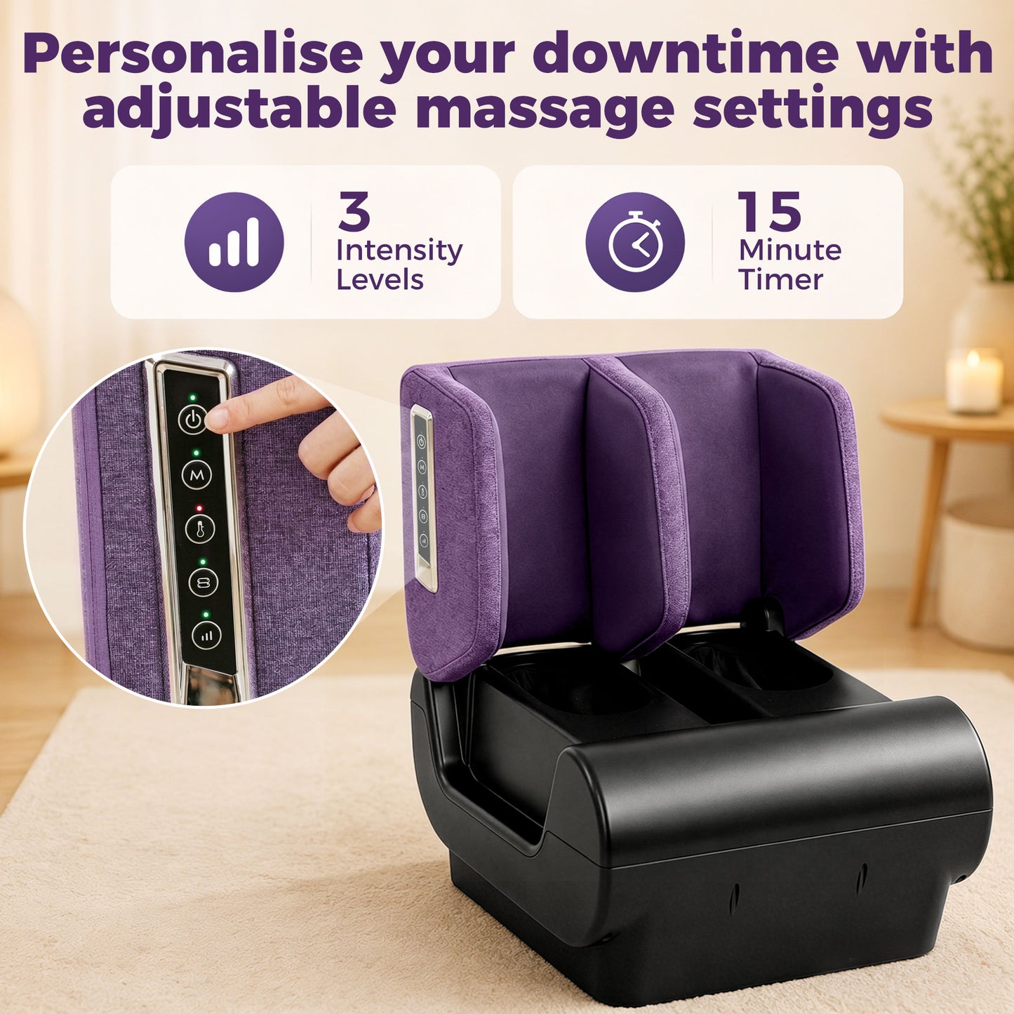 HOMCOM 2 in 1 Foot and Calf Massager with Heat, Air Compression, Timer, 3 Modes & Intensities, Purple and Black