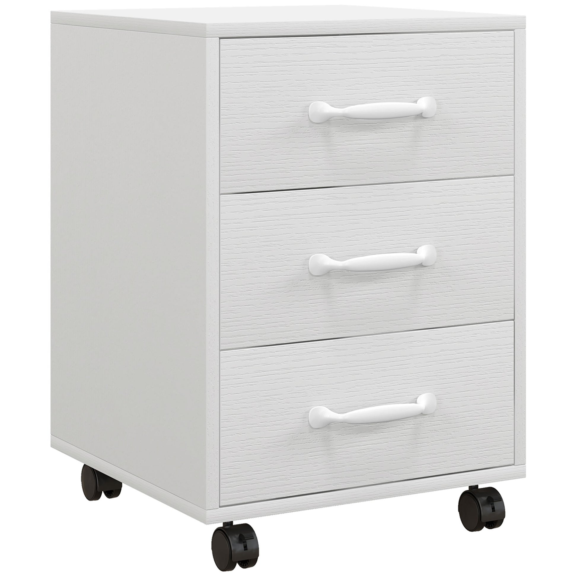 Photo of HOMCOM 3 Drawer File Cabinet, Mobile Filing Cabinet on Wheels for Home Office, Study, White in White colour on a white background