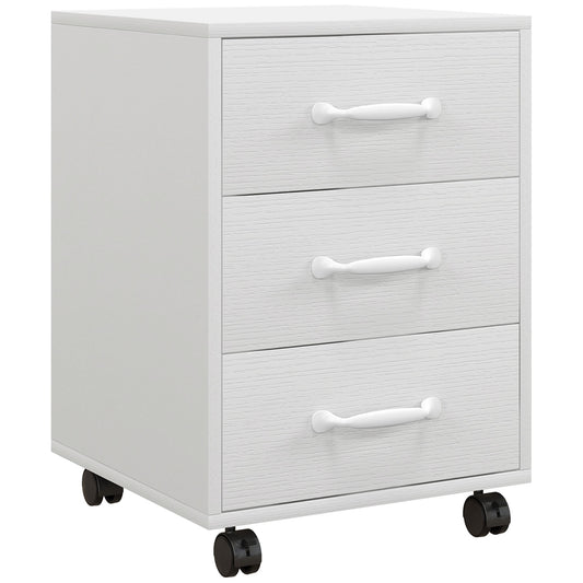 Photo of HOMCOM 3 Drawer File Cabinet, Mobile Filing Cabinet on Wheels for Home Office, Study, White in White colour on a white background
