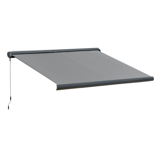 Photo of Outsunny Cassette Electric Manual Awning Door Window Retractable Canopy w/ R/C & LED 300W x 0-250D cm in cm colour on a white background