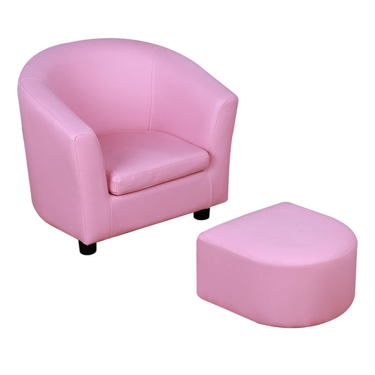 Photo of HOMCOM Kids Toddler Sofa Children's Armchair Footstool with Thick Padding, Anti-skid Foot Pads, 30 x 28 x 21cm, Pink in Pink colour on a white background