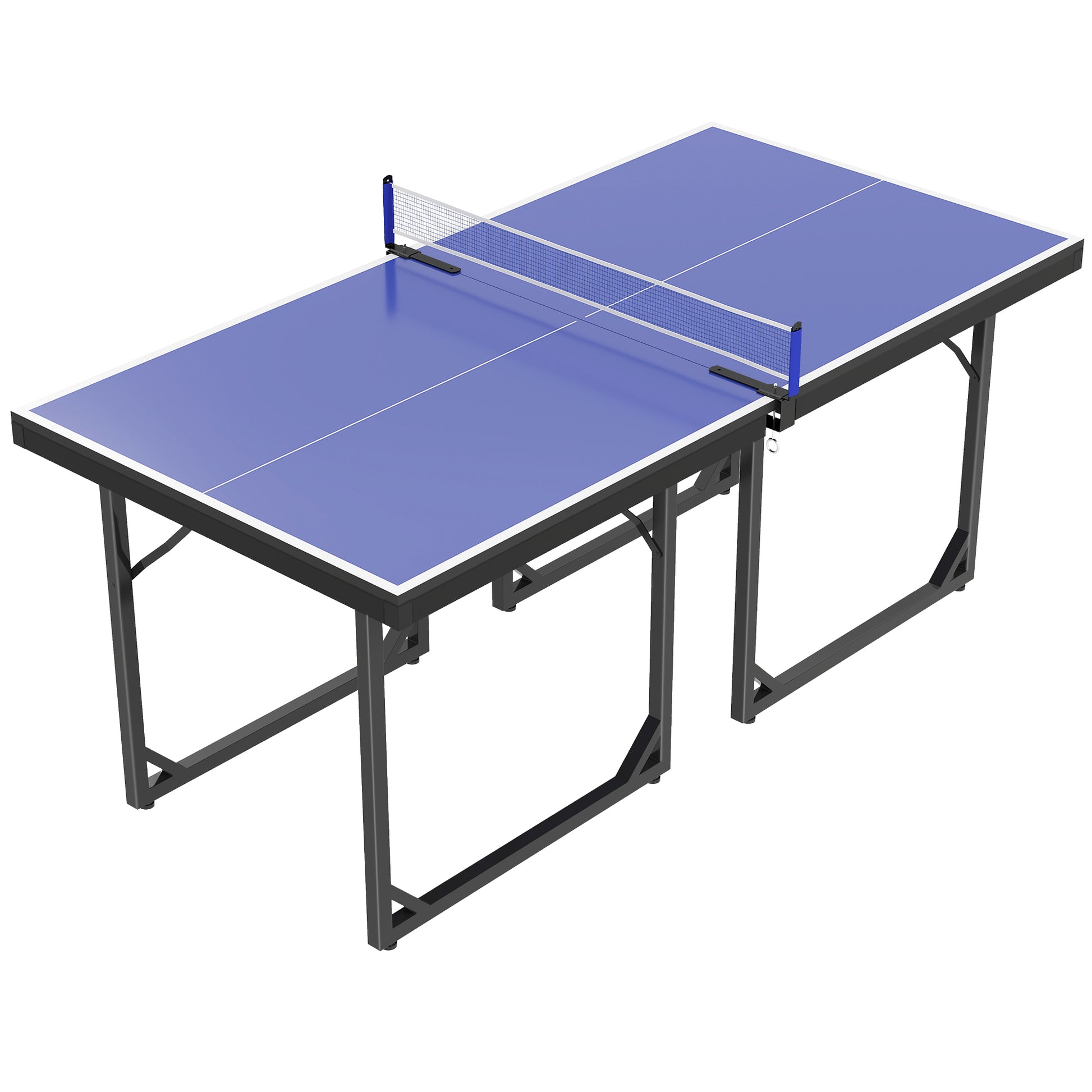Photo of HOMCOM 6ft Table Tennis Table, Ping Pong Table with Net, Foldable and Portable Ping Pong Set for Indoor Outdoor Use, Easy Assemble, Midsize, Blue in Blue colour on a white background