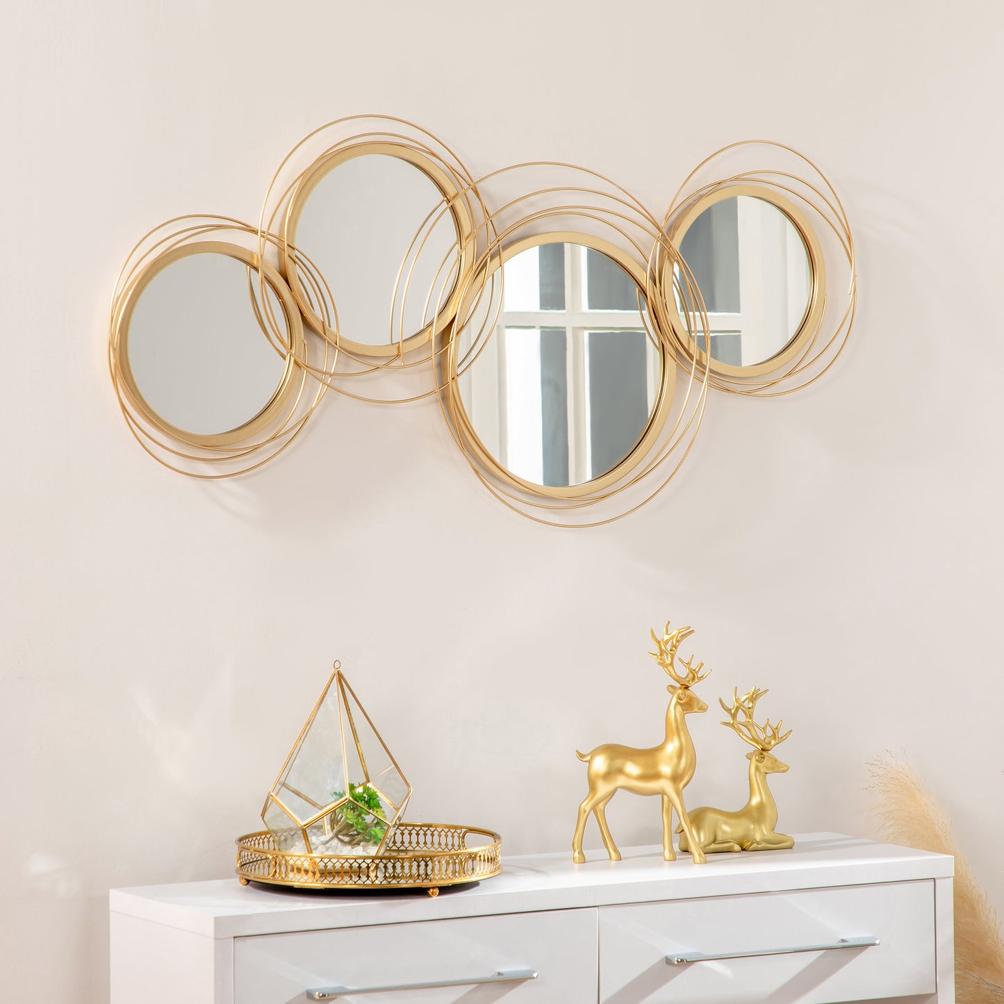 HOMCOM Metal Wall Art 56cm Modern Decorative Mirror Decor for Living Room Bedroom Dining Room, Gold