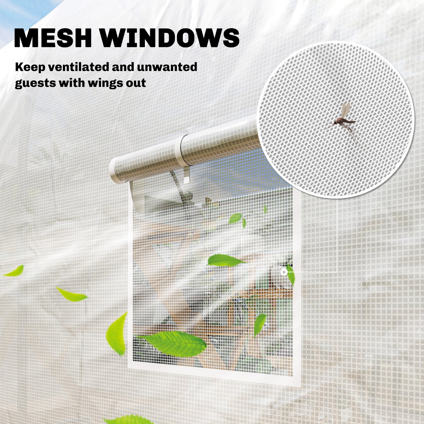 Outsunny 3.5 x 2 x 2 m Polytunnel Greenhouse, Walk-in Green House for Garden with Mesh Windows, Galvanised Steel Frame, White
