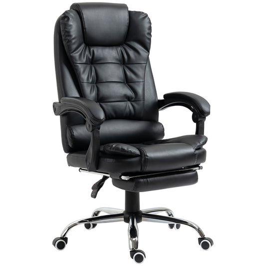 Photo of HOMCOM Executive Office Chair, PU Leather Home Office Chair with Swivel Wheels, Reclining Backrest, Retractable Footrest, Black in Black colour on a white background