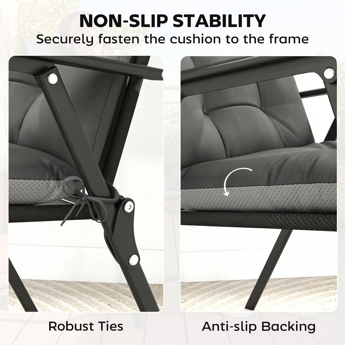 Outsunny Patio Chair Cushions Set of 4, Waterproof Non-Slip Lounge Chair Cushions, 112x53cm, Dark Grey