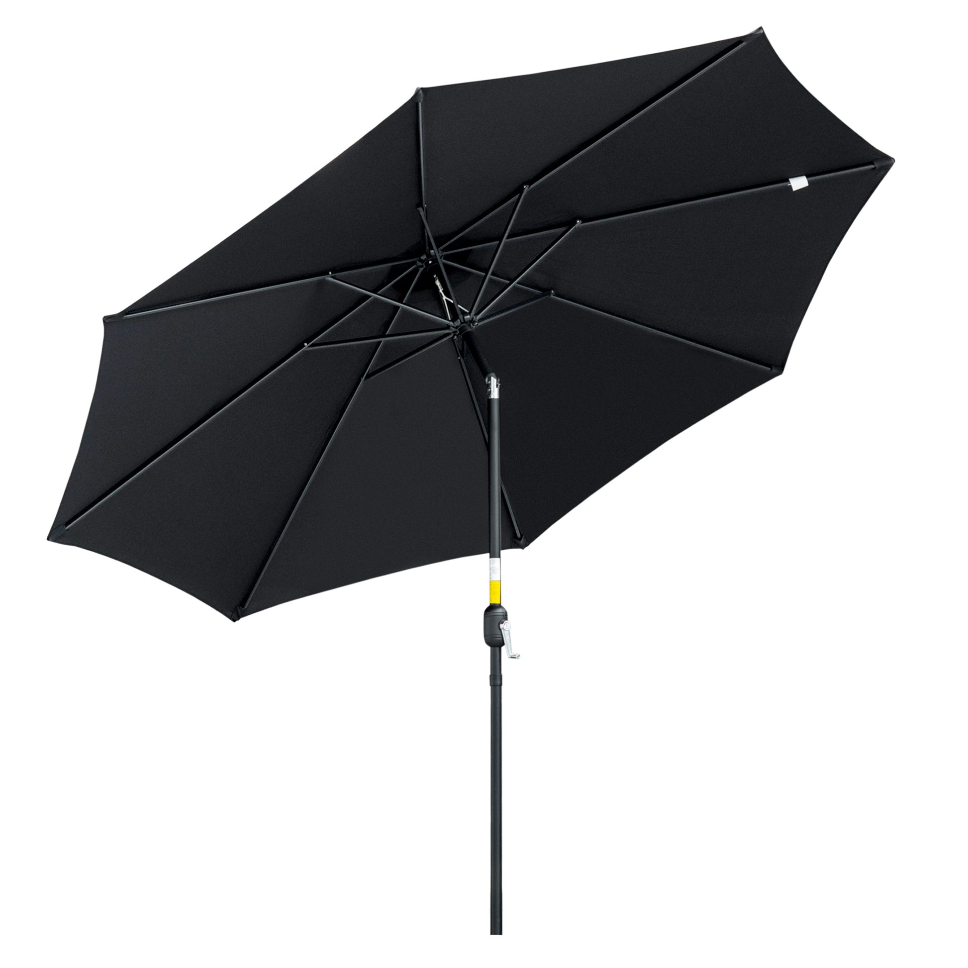 Photo of Outsunny 3(m) Tilting Parasol Garden Umbrellas, Outdoor Sun Shade with 8 Ribs, Tilt and Crank Handle for Balcony, Bench, Garden, Black in Black colour on a white background
