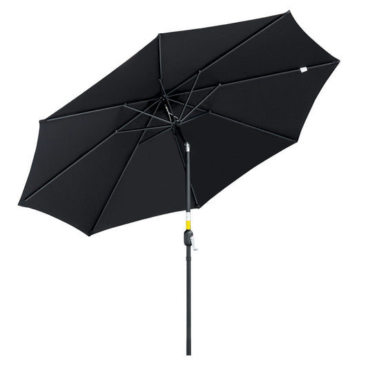 Photo of Outsunny 3(m) Tilting Parasol Garden Umbrellas, Outdoor Sun Shade with 8 Ribs, Tilt and Crank Handle for Balcony, Bench, Garden, Black in Black colour on a white background