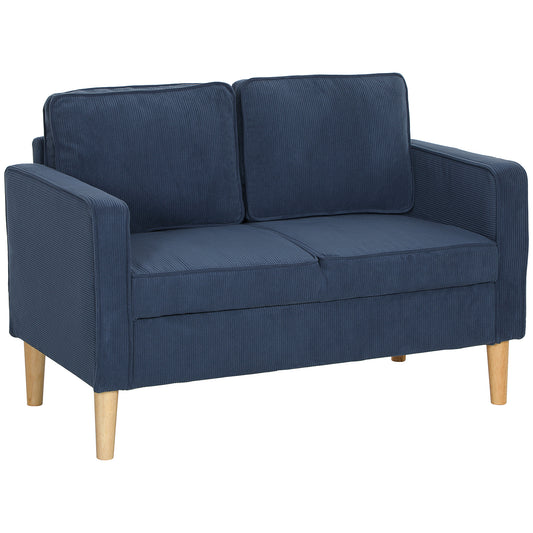 Photo of HOMCOM Small Two-Seater Corduroy Sofa - Blue in Blue colour on a white background