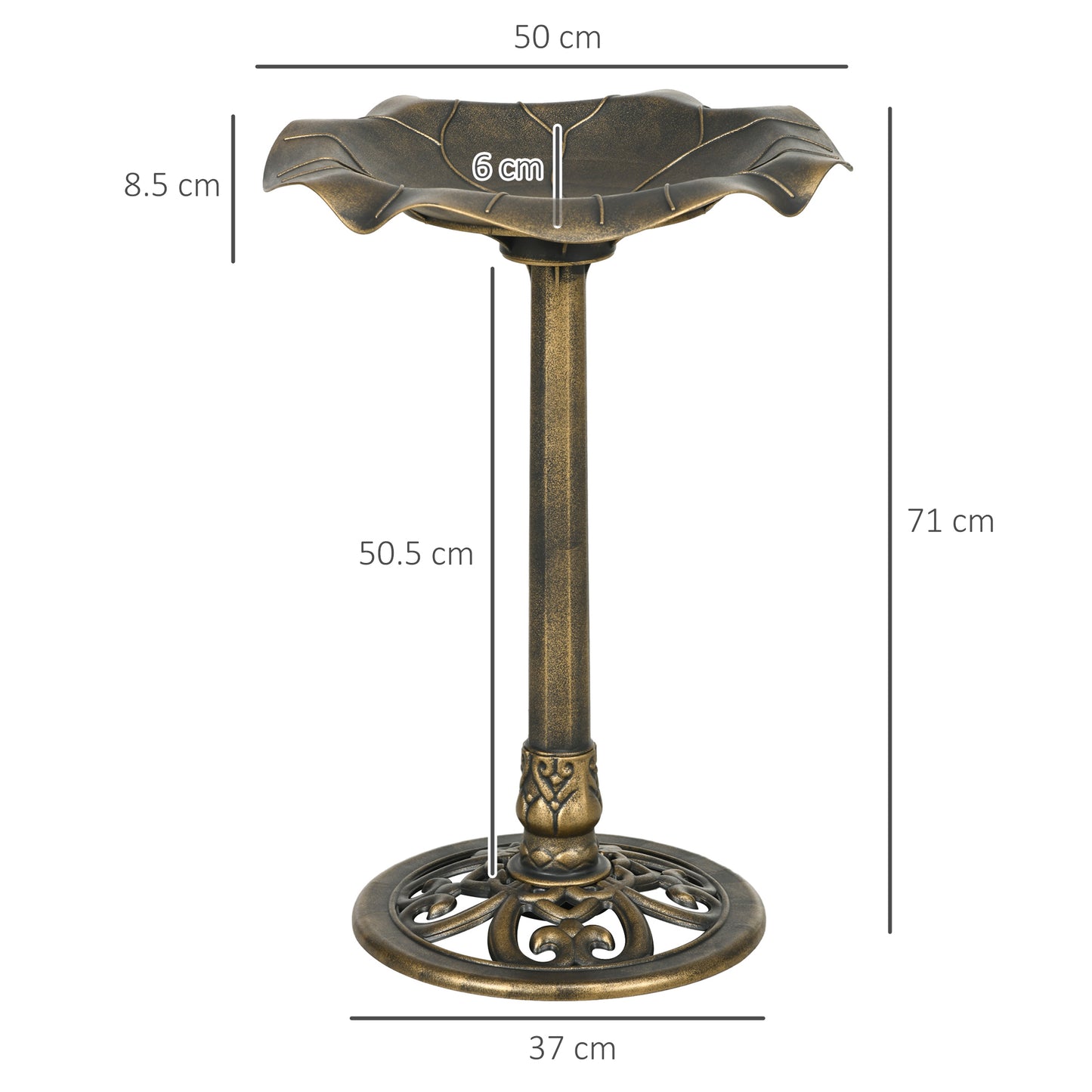 Outsunny 71cm Bird Bath for Garden, Standing Pedestal Birdbath with Lotus Leaf Basin, Vintage Decorative Bird Bath Bowl for Outdoor, Bronze Tone