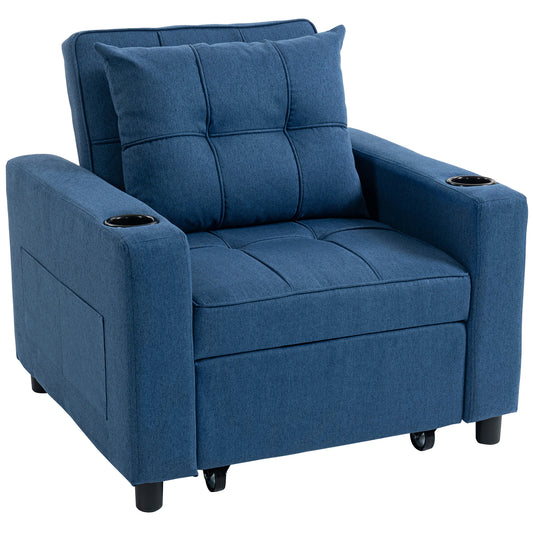 Photo of HOMCOM 3-in-1 Single Sofa Bed, Convertible Sleeper Chair Bed - Dark Blue in Blue colour on a white background