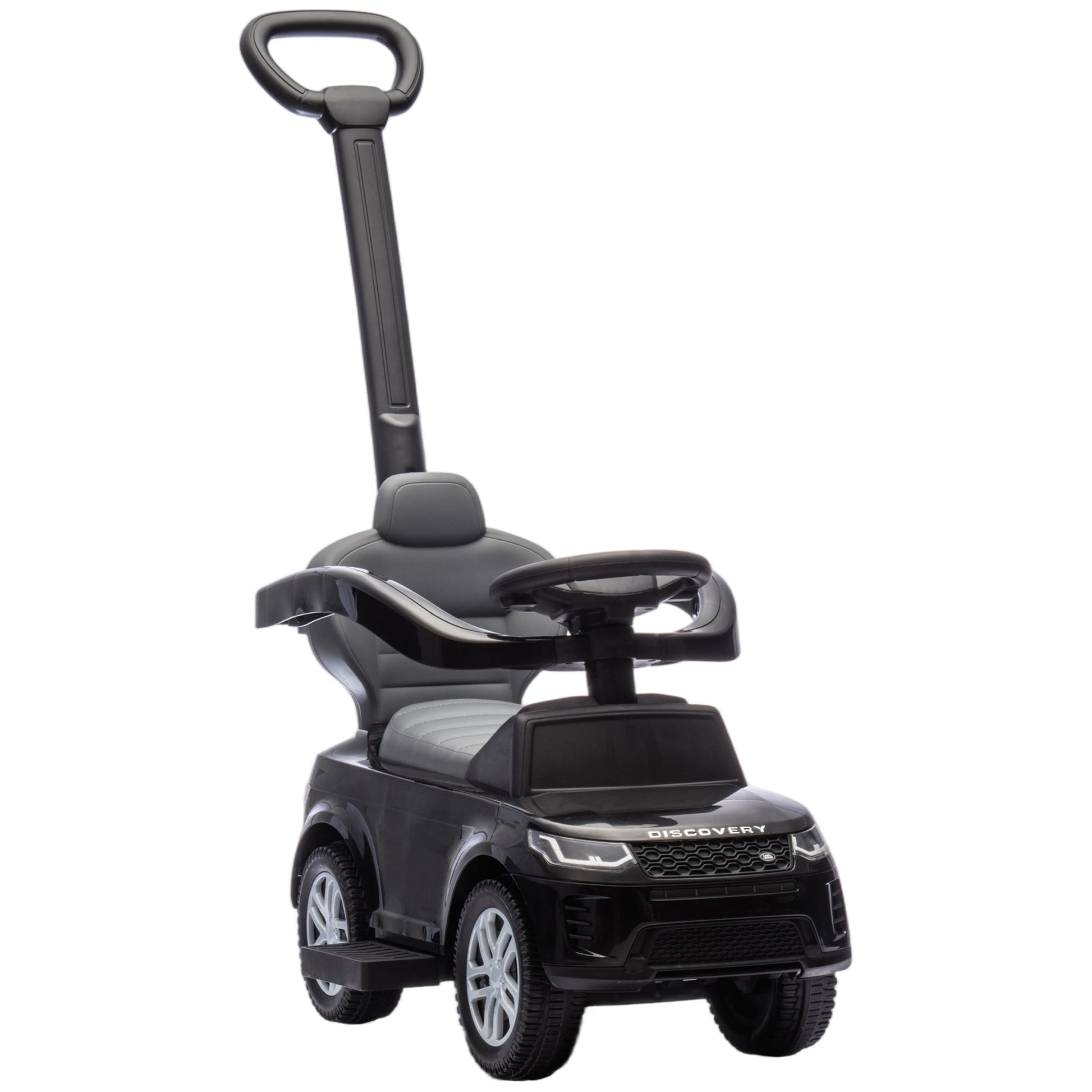 Photo of AIYAPLAY Land Rover Discovery Licensed Baby Push Car, 2-in-1 Ride on Car with Push Handle and Safety Guardrail, Black in Black colour on a white background