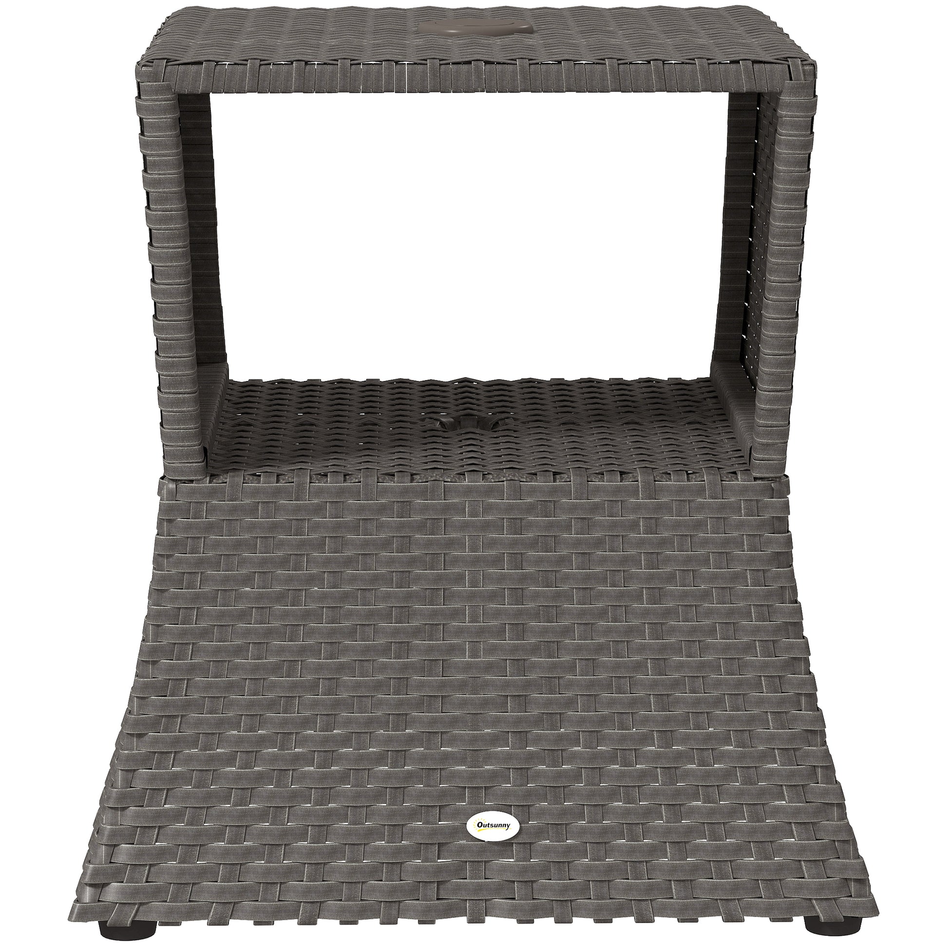 Photo of Outsunny Rattan Outdoor Coffee Table, Wicker Garden Patio Bistro Side Table with Umbrella Hole and Storage Space, Dark Grey in Grey colour on a white background