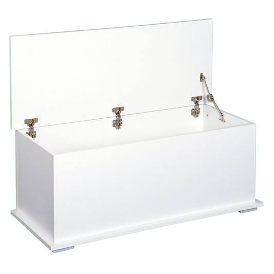 Photo of HOMCOM 113L Storage Chest, Storage Box with Flip-Top Lid and 2 Safety Hinges, Storage Trunk for Living Room, Entryway, 100 x 40 x 40 cm, White in White colour on a white background