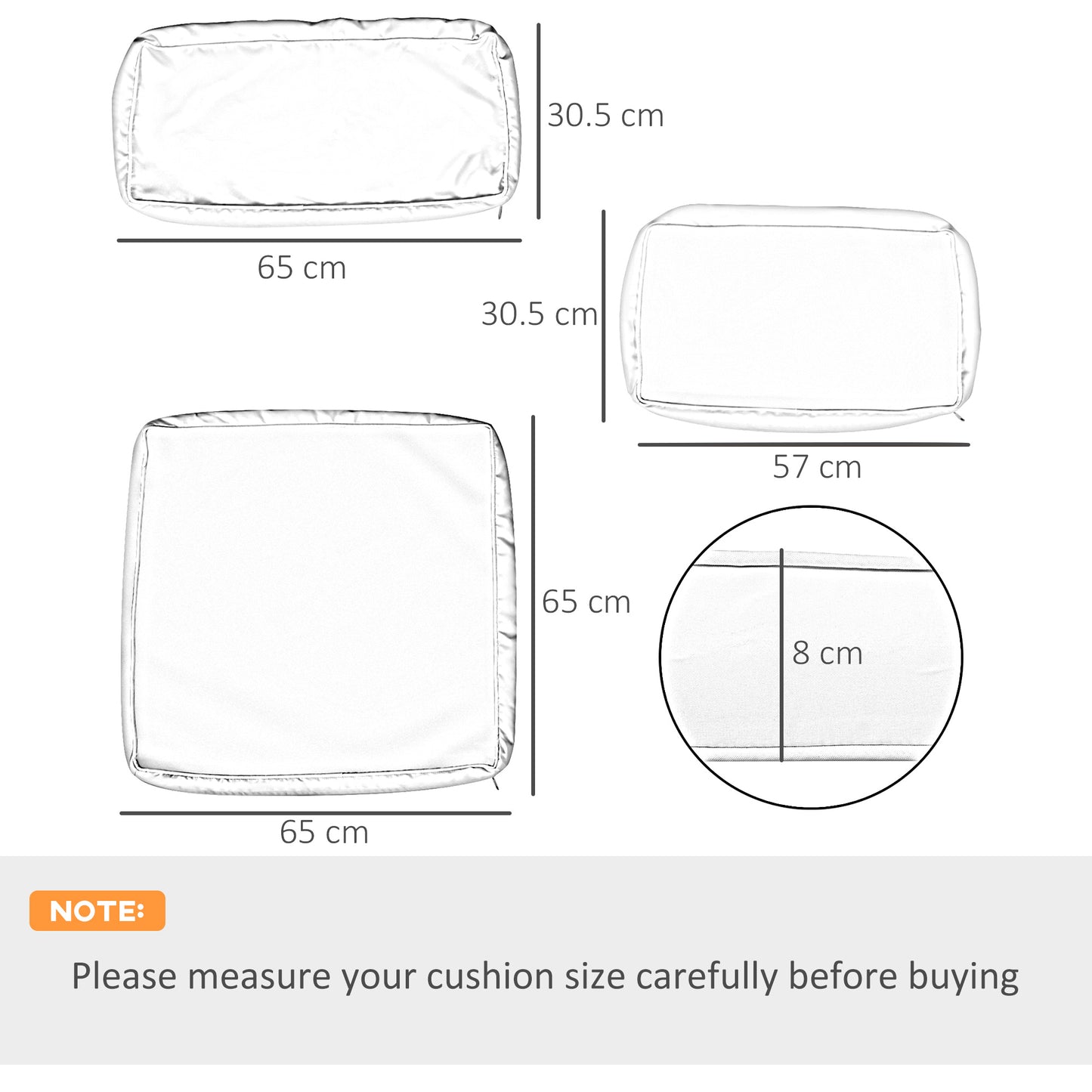 Outsunny Replacement Cushion Covers for Garden Sofa Set, Garden Rattan Sofa Cushion Polyester Cover Replacement Outdoor - No Cushion Included, Cream