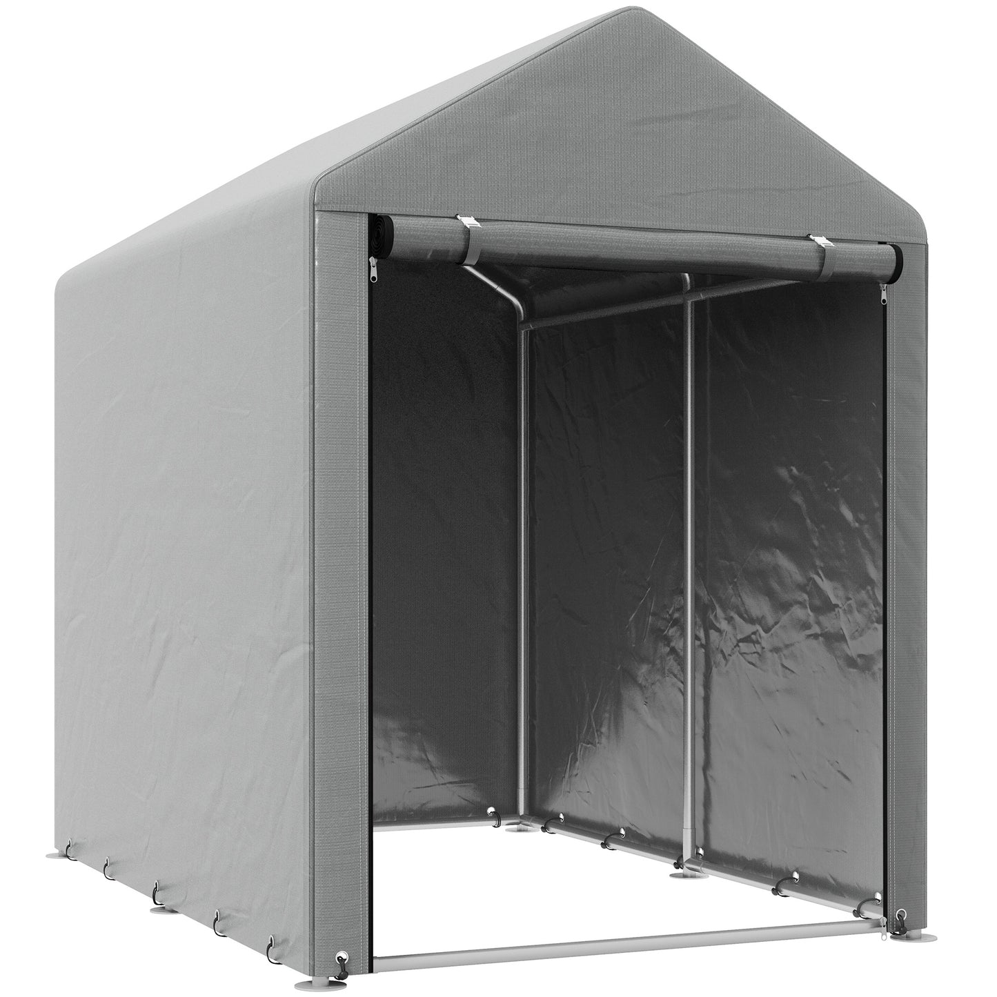 Photo of Outsunny 179 x 120cm Temporary Garden Shed, with Accessories - Light Grey in Grey colour on a white background